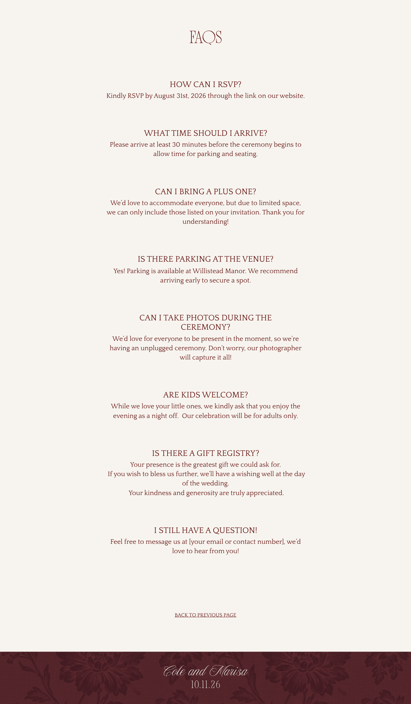 Frequently Asked Questions about the wedding